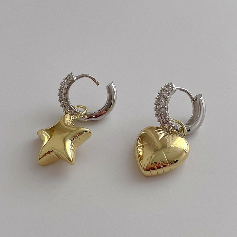 Asymmetrical Star Heart Drop Earrings Charm Jewelry RB300