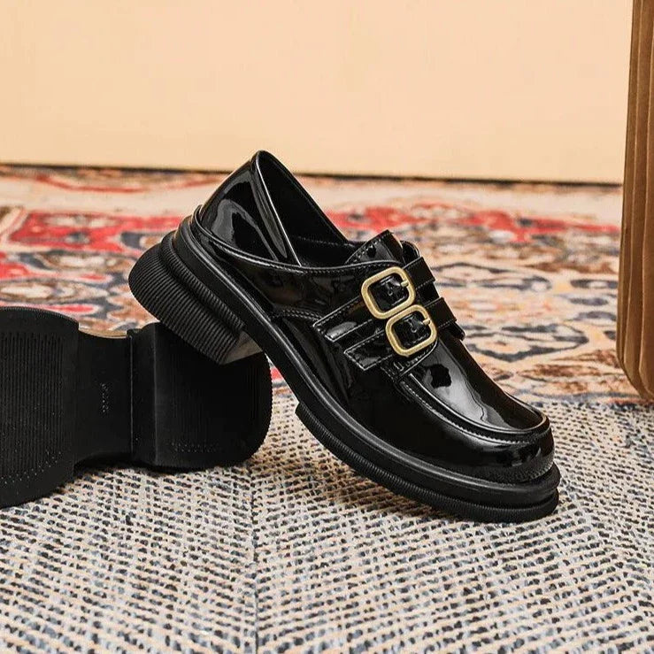 Black Loafers: CS535-2  Casual Shoes with Mid-Heel