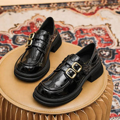 Black Loafers: CS535-2  Casual Shoes with Mid-Heel