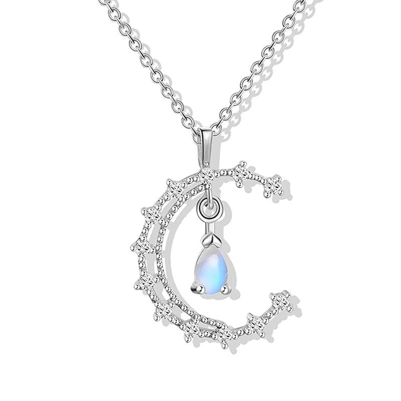 Blue Moonstone Water Drop 925 Sterling Silver Necklace Charm Jewelry - XF0085B1