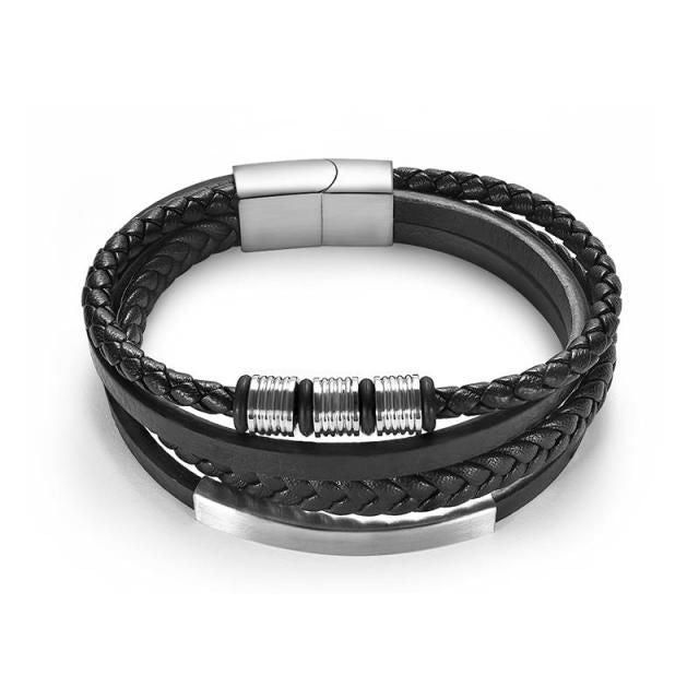 Bracelet Charm Jewelry 2021 woven Multi-layer Accessory Stainless Steel Leather Bracelet For Unisex