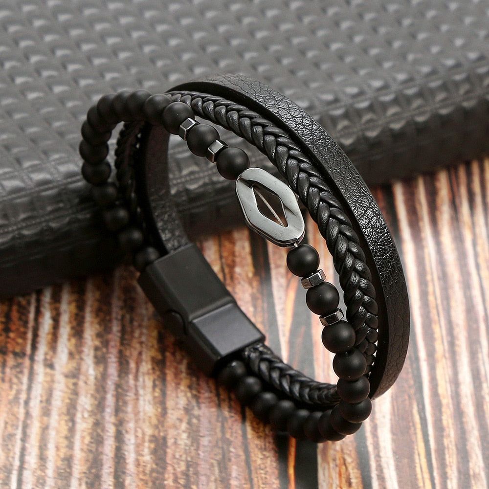 Bracelet Charm Jewelry 2021 woven Multi-layer Accessory Stainless Steel Leather Bracelet For Unisex