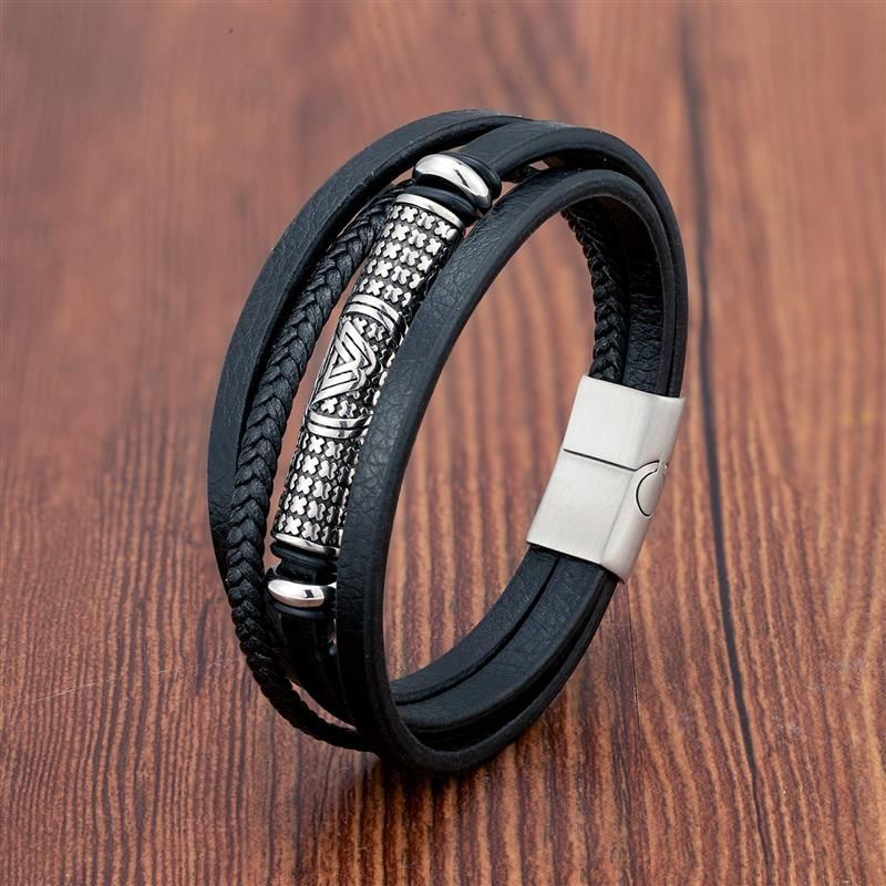 Bracelet Charm Jewelry 2021 woven Multi-layer Accessory Stainless Steel Leather Bracelet For Unisex