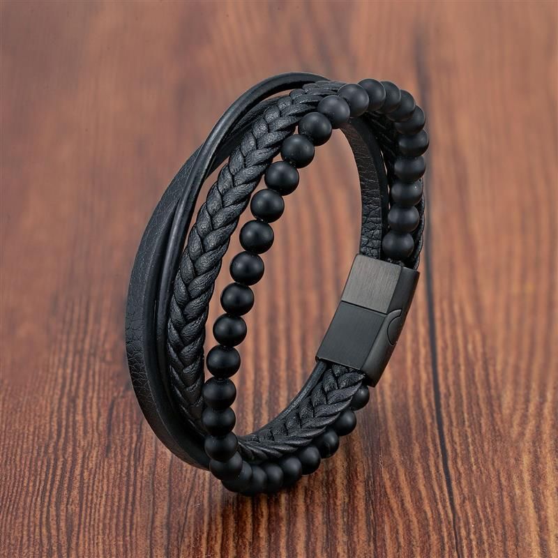 Bracelet Charm Jewelry 2021 woven Multi-layer Accessory Stainless Steel Leather Bracelet For Unisex