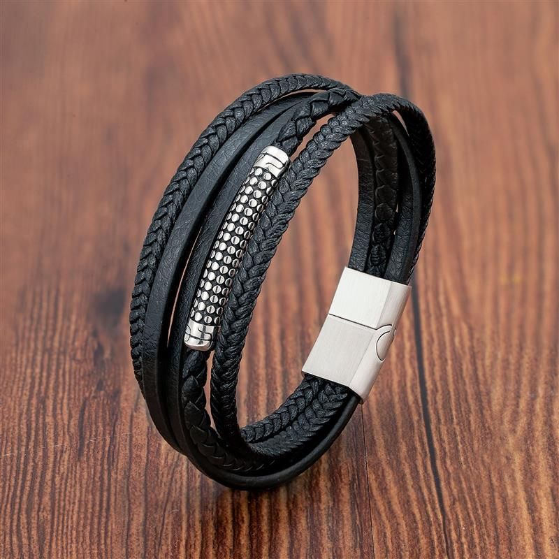 Bracelet Charm Jewelry 2021 woven Multi-layer Accessory Stainless Steel Leather Bracelet For Unisex