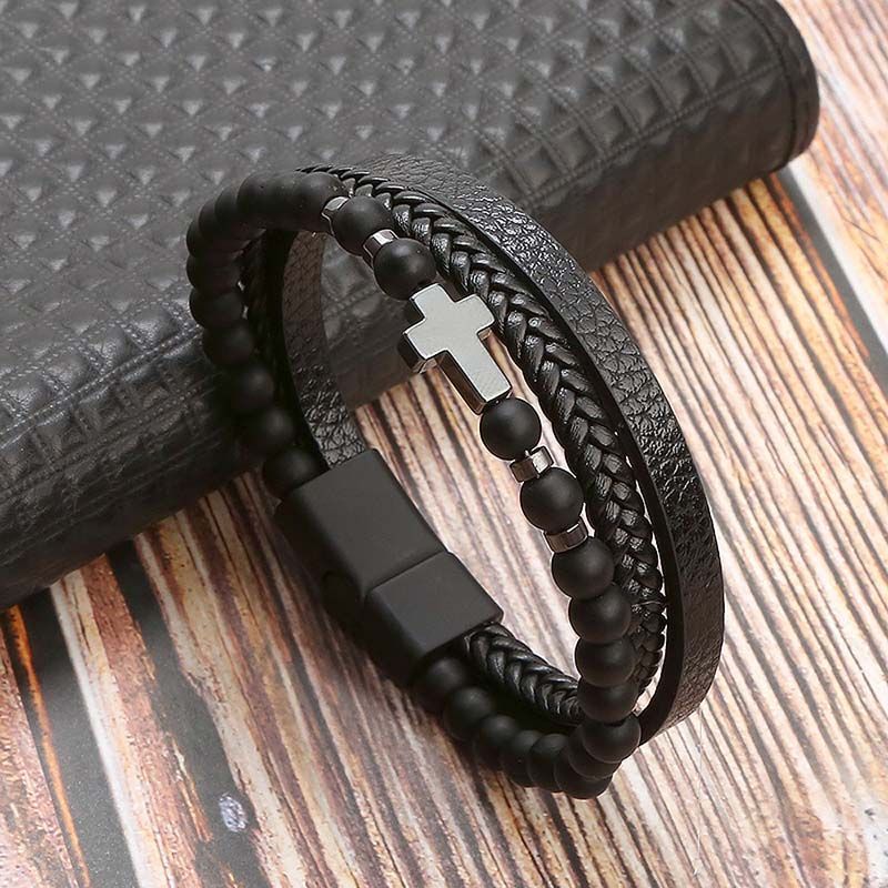 Bracelet Charm Jewelry 2021 woven Multi-layer Accessory Stainless Steel Leather Bracelet For Unisex