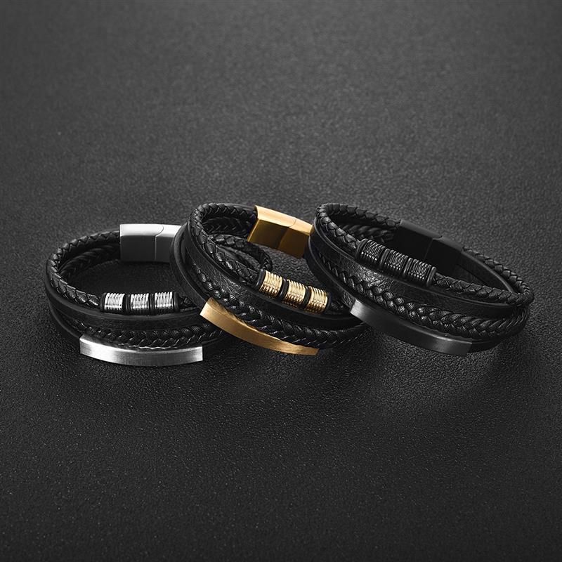 Bracelet Charm Jewelry 2021 woven Multi-layer Accessory Stainless Steel Leather Bracelet For Unisex