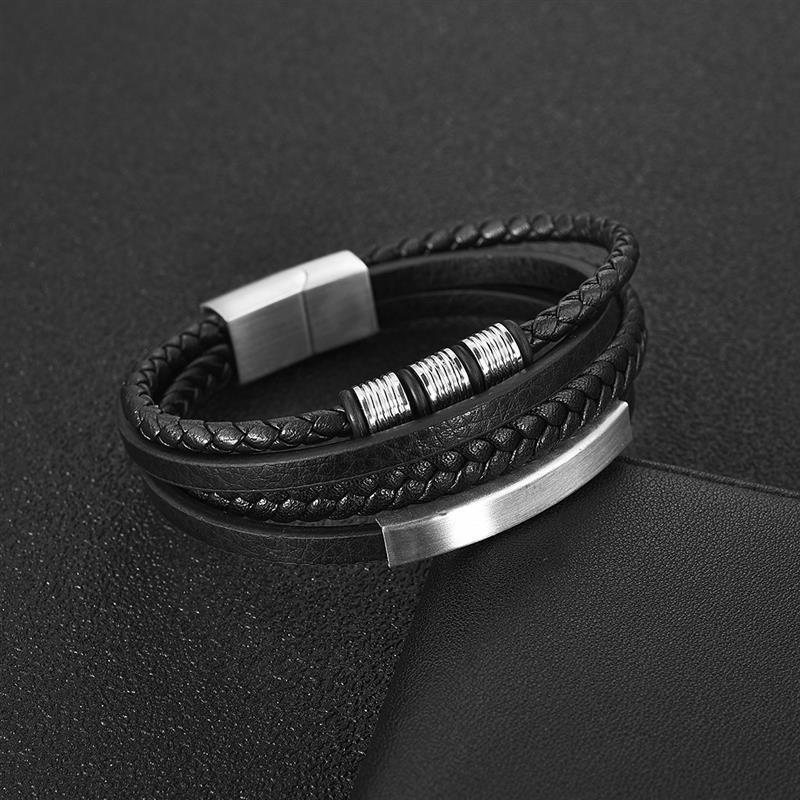 Bracelet Charm Jewelry 2021 woven Multi-layer Accessory Stainless Steel Leather Bracelet For Unisex