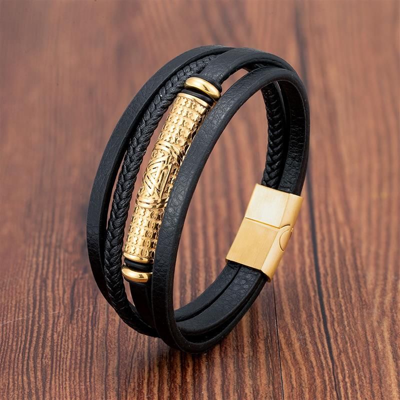 Bracelet Charm Jewelry 2021 woven Multi-layer Accessory Stainless Steel Leather Bracelet For Unisex