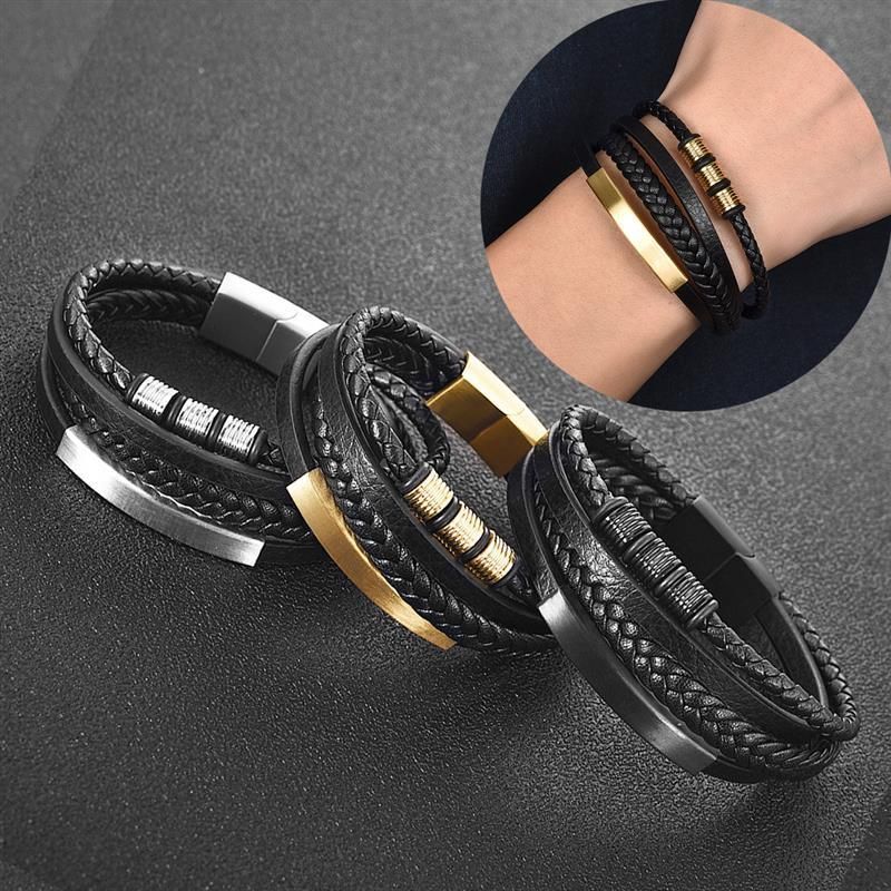 Bracelet Charm Jewelry 2021 woven Multi-layer Accessory Stainless Steel Leather Bracelet For Unisex