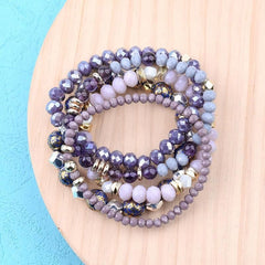 Bracelet Charm Jewelry Set 5 Pcs Trendy Multilayer Purple Gray Crystal Blue Enamel Bracelet