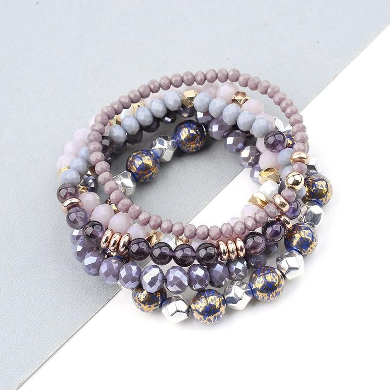 Bracelet Charm Jewelry Set 5 Pcs Trendy Multilayer Purple Gray Crystal Blue Enamel Bracelet