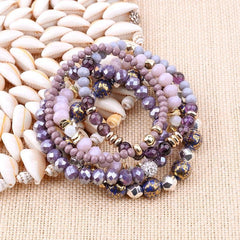 Bracelet Charm Jewelry Set 5 Pcs Trendy Multilayer Purple Gray Crystal Blue Enamel Bracelet