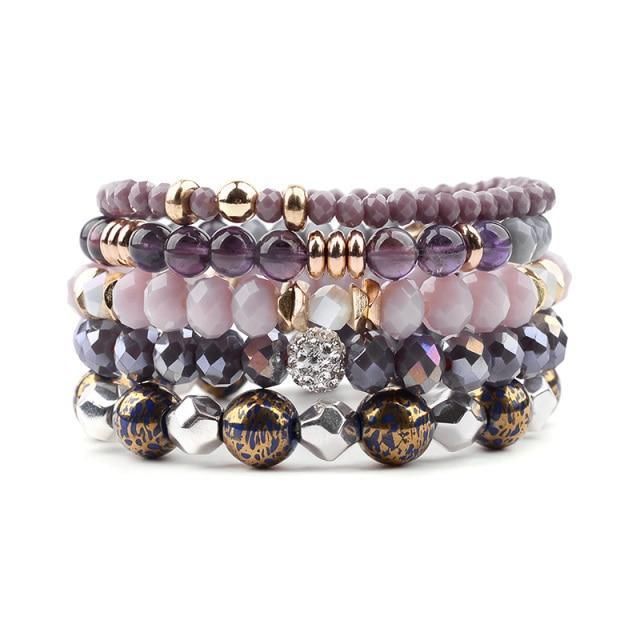 Bracelet Charm Jewelry Set 5 Pcs Trendy Multilayer Purple Gray Crystal Blue Enamel Bracelet