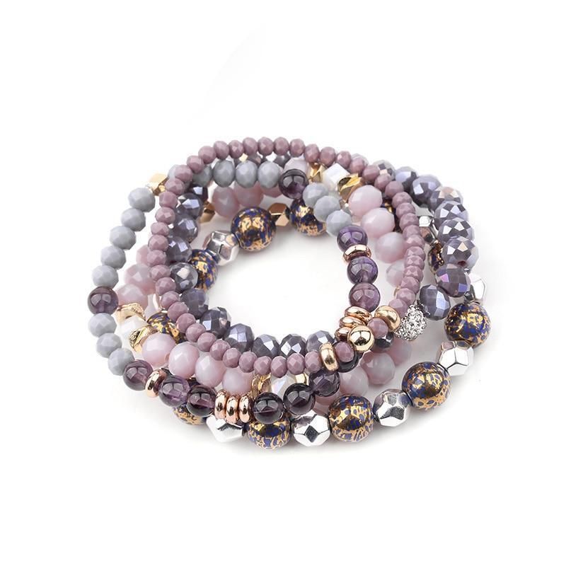 Bracelet Charm Jewelry Set 5 Pcs Trendy Multilayer Purple Gray Crystal Blue Enamel Bracelet