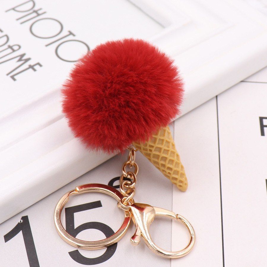 Cute ice cream Keychain Glitter Pompom Unique Key Chain Gifts for Women Car Bag Accessories Key Ring accessories