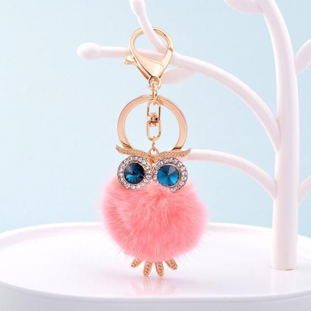 Cute Owl Pompom Fur Ball Unique Keychains #C5138