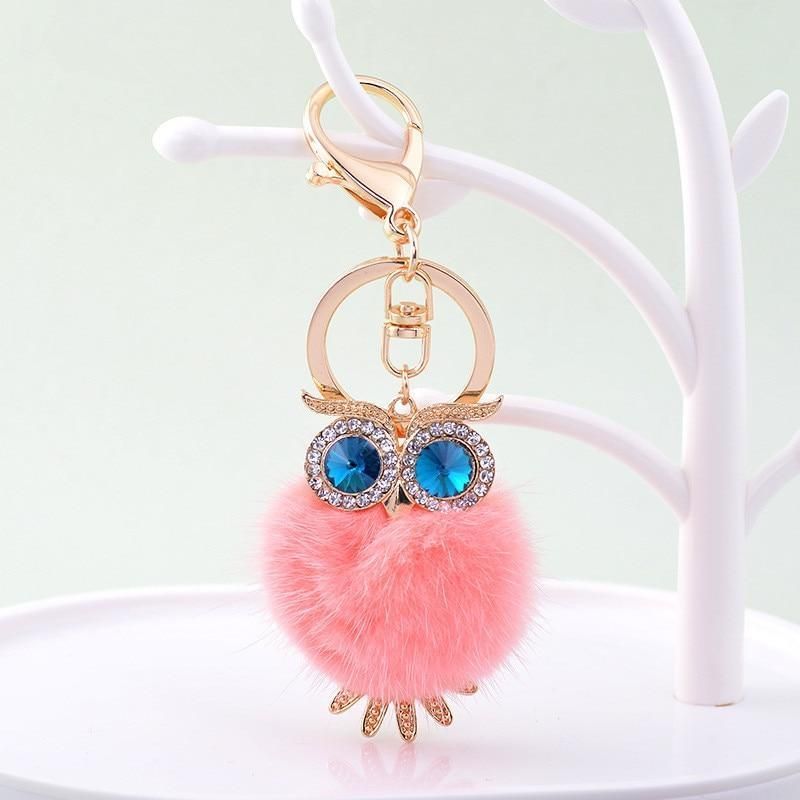 Cute Owl Pompom Fur Ball Unique Keychains #C5138