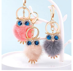 Cute Owl Pompom Fur Ball Unique Keychains #C5138