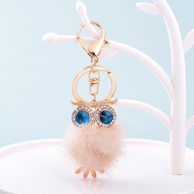 Cute Owl Pompom Fur Ball Unique Keychains #C5138