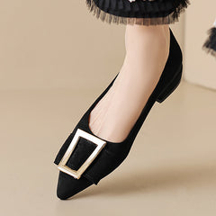 Fluffy Faux Leather Alloy Buckle Decor Pointy Toe Flats