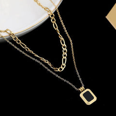 Double Layer Necklaces Charm Jewelry XYS0926 Stainless Steel Black Square