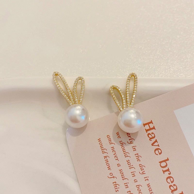 Drop Earrings Charm Jewelry ECJTX09 Lovely Pearl Rabbit Shape