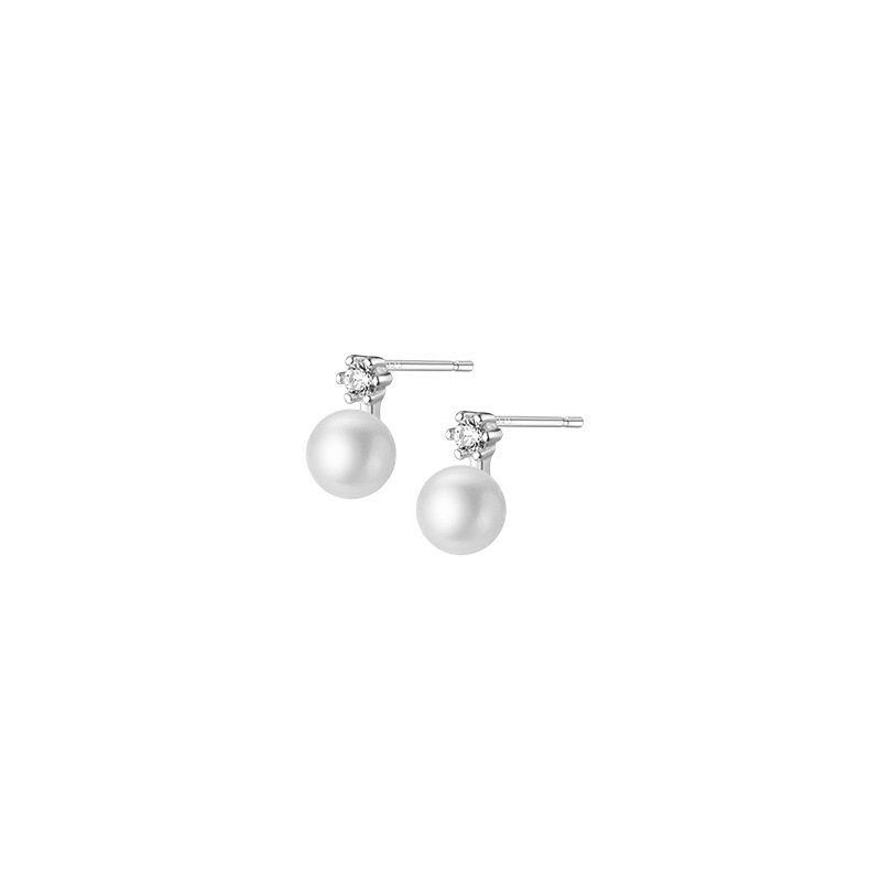 Earring Charm Jewelry Genuine 925 Sterling Silver Geometric Zircon Pearl Mini Small Stud Korean Style 2021