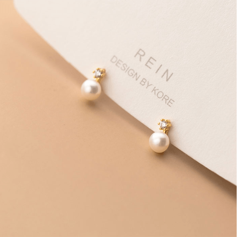 Earring Charm Jewelry Genuine 925 Sterling Silver Geometric Zircon Pearl Mini Small Stud Korean Style 2021