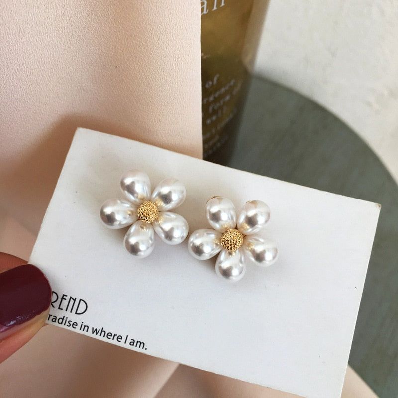 Earrings Charm Jewelry Faux Pearl Flower  ET432