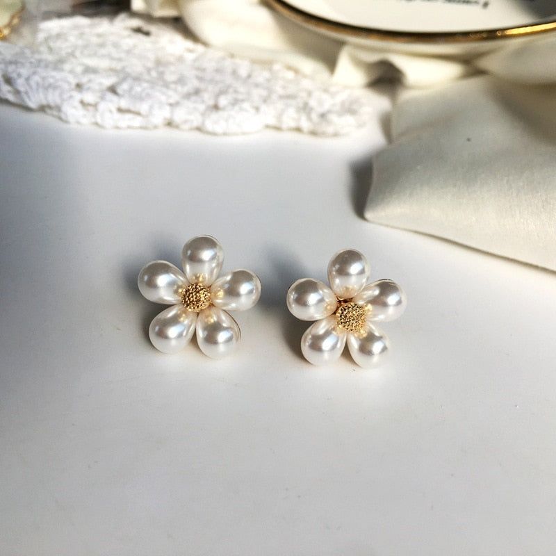 Earrings Charm Jewelry Faux Pearl Flower  ET432