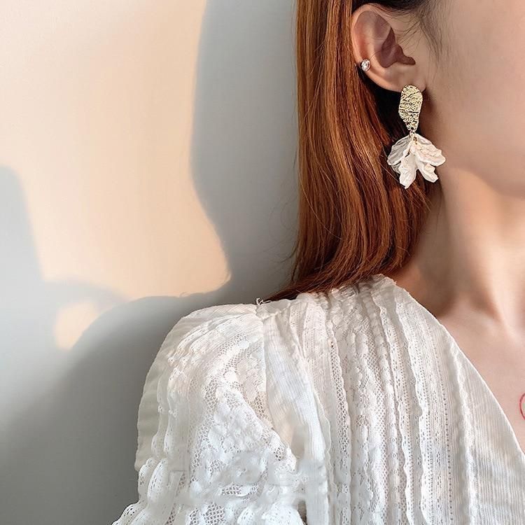 Earrings Charm Jewelry Korean White Flower Pattern