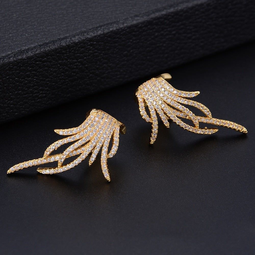 Elegant Famous Design Leaf Full Micro Paved Micro Zirconia Wedding Earring  Earring Charm Jewelry