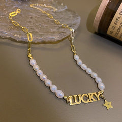 Baroque Pearl Lucky Letter Necklaces Charm Jewelry XYS0159