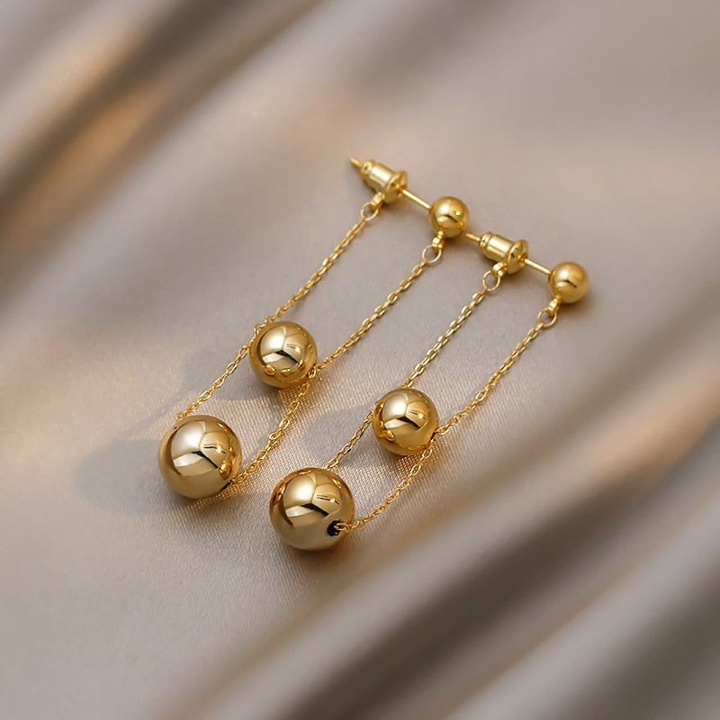 Double-Layer Metal Ball Long Earrings Charm Jewelry XYS0229