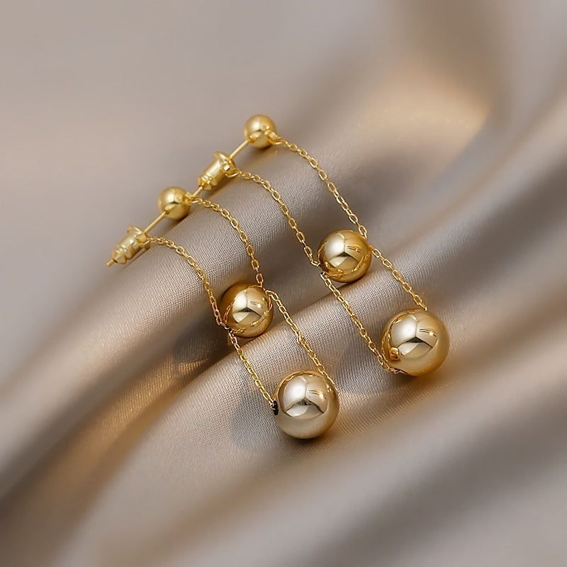 Double-Layer Metal Ball Long Earrings Charm Jewelry XYS0229