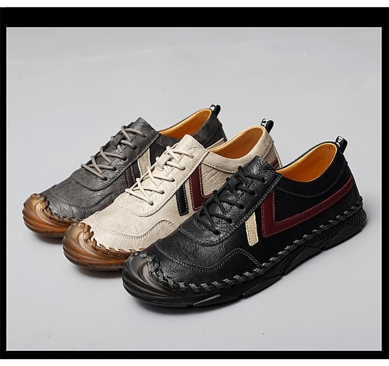 Casual Shoes Leather Handmade Lace-up Loafers Comfort Walking Flats