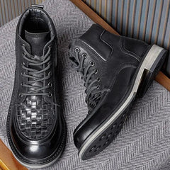 Casual Shoes QS332 - Leather Woven Ankle Boots Formal