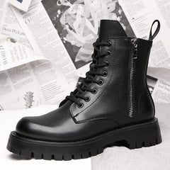 Casual Shoes QS347 - Black Leather Thick Ankle Boots