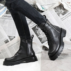 Casual Shoes QS347 - Black Leather Thick Ankle Boots