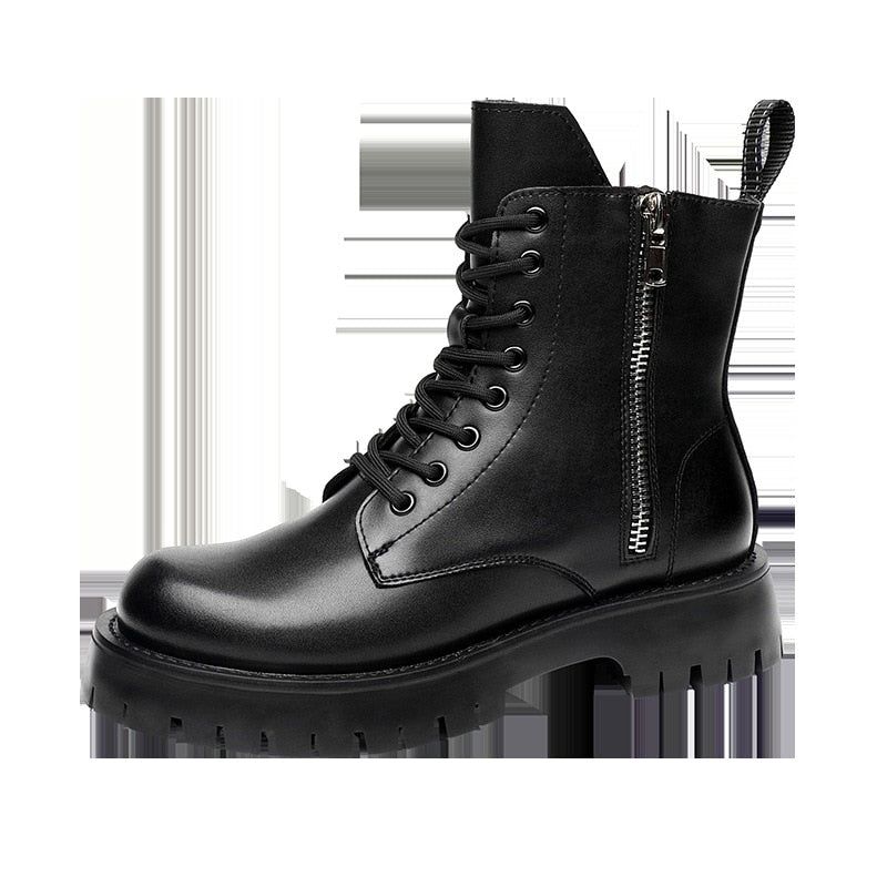 Casual Shoes QS347 - Black Leather Thick Ankle Boots