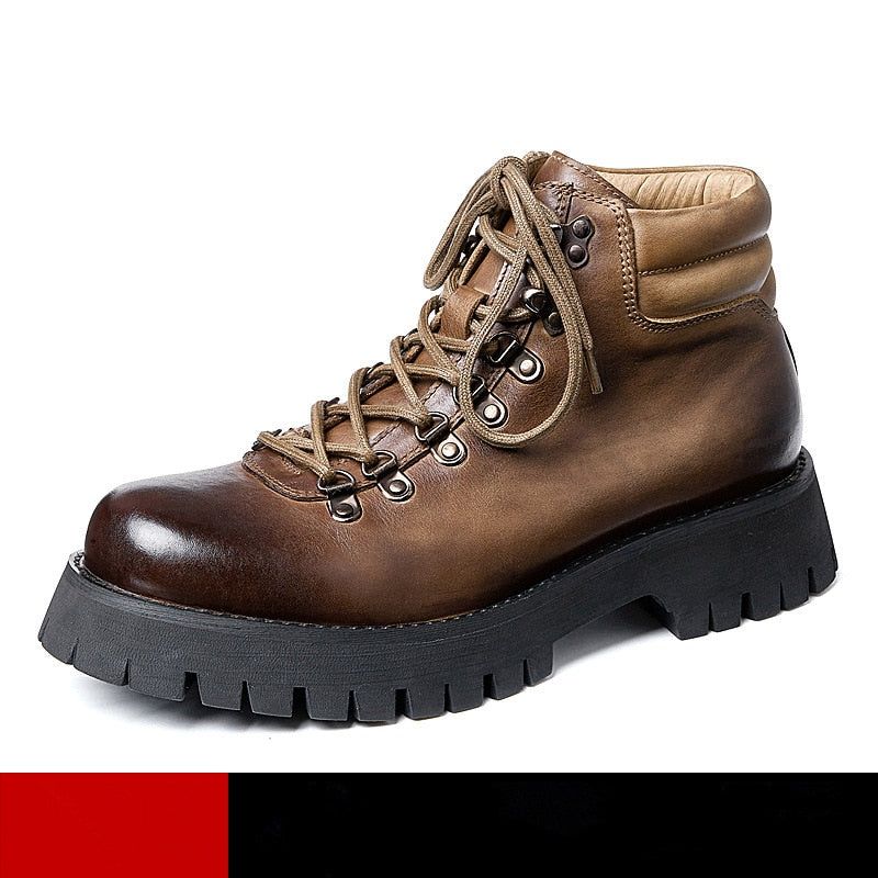 Casual Shoes QS356 - Leather Short Work Boots with Thick Sole