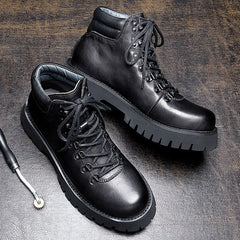 Casual Shoes QS356 - Leather Short Work Boots with Thick Sole