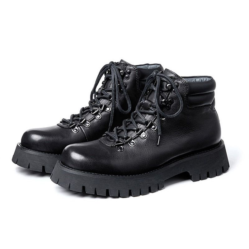 Casual Shoes QS356 - Leather Short Work Boots with Thick Sole