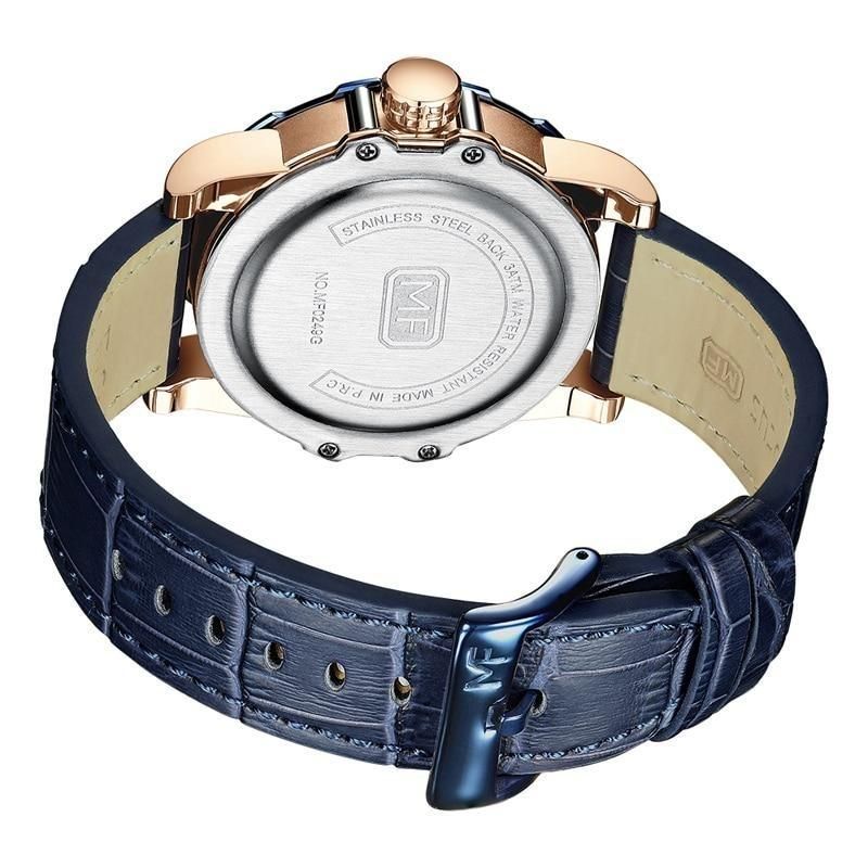 Watches Top  Sport style Design Quartz Watch Men Blue Leather Strap 30M Waterproof