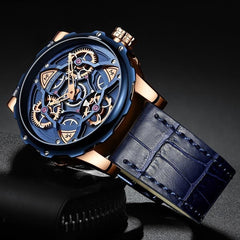 Watches Top  Sport style Design Quartz Watch Men Blue Leather Strap 30M Waterproof