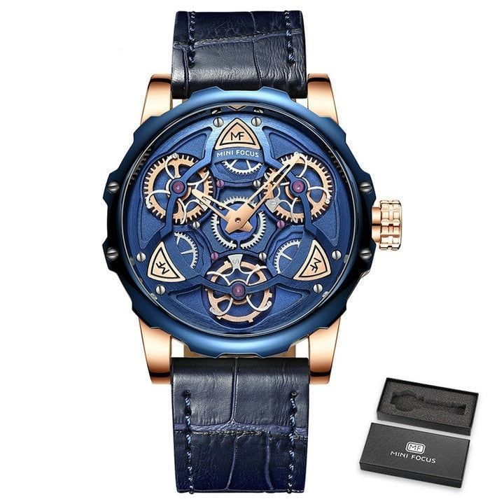 Watches Top  Sport style Design Quartz Watch Men Blue Leather Strap 30M Waterproof