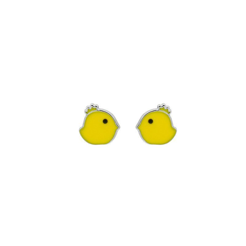 Mini Yellow Chick 925 Sterling Silver Studs Earrings Charm Jewelry LOS03