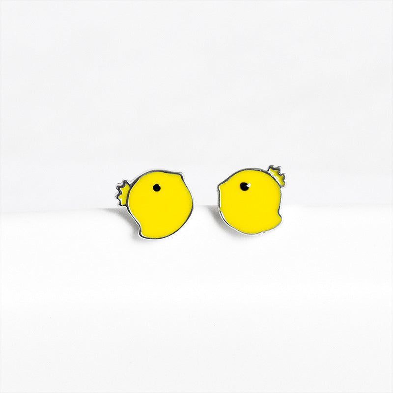 Mini Yellow Chick 925 Sterling Silver Studs Earrings Charm Jewelry LOS03