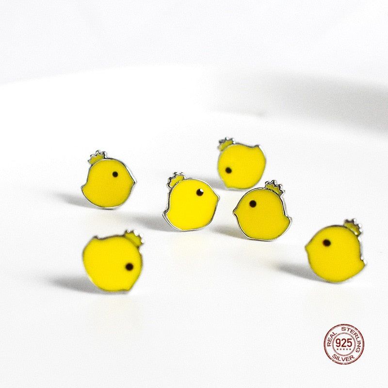 Mini Yellow Chick 925 Sterling Silver Studs Earrings Charm Jewelry LOS03